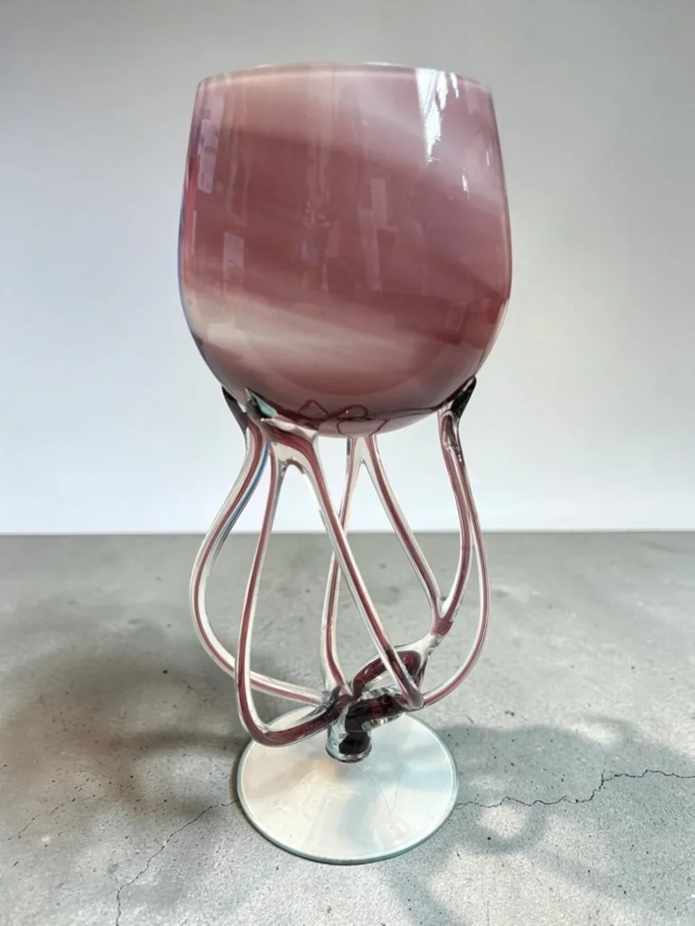 Hand-blown art glass pedestal bowl/vase, Jozefina Kronsno Jellyfish design, 1970